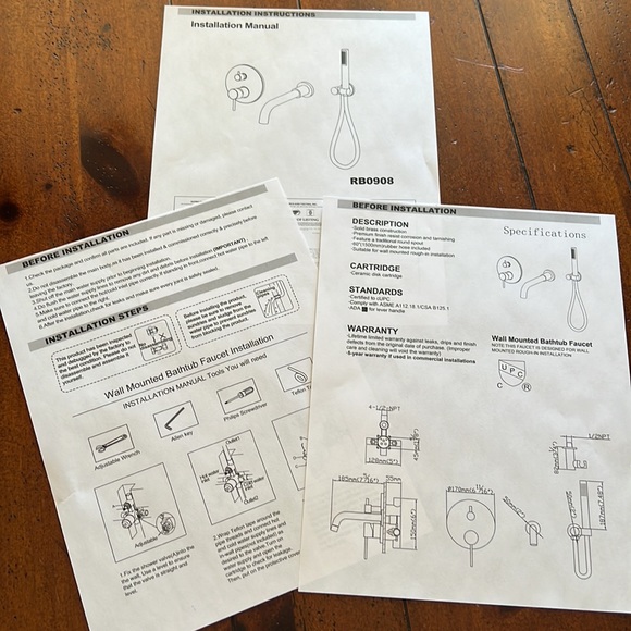 Rbrohant Brushed Gold Wall Mount Tub Faucet w Handheld Sprayer NWT - Picture 16 of 16